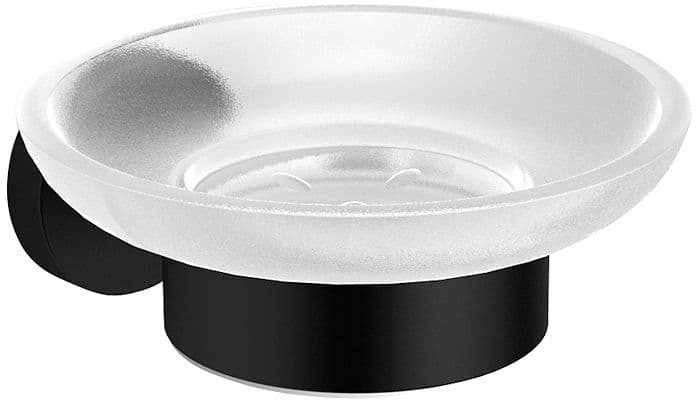 PORTE-SAVON+SUPPORT HOLD O(N) NOIR MAT/VERRE SATIN