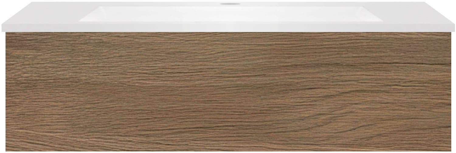 SOUS MEUBLE COFFEE 1 TIROIR 100 NOYER DECOR VELOURS+LAVABO EN MARBRE SYNTHETIQUE BLANC