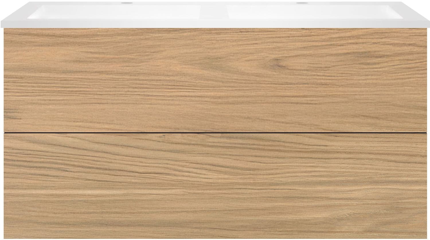 SOUS MEUBLE COFFEE 2 TIROIR 120 DUO CHENE CLASSIQUE + LAVABO DOUBLE EN MARBRE SYNTHETIQUE BL.M