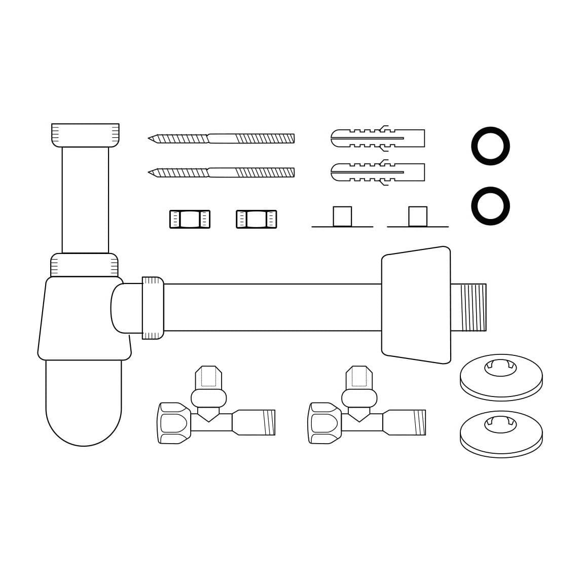 98800004 Wastafel-bekersifon-Set, chroom, 1 1/4" x 32 mm, met bevestiging, met 2x hoekstopkraan