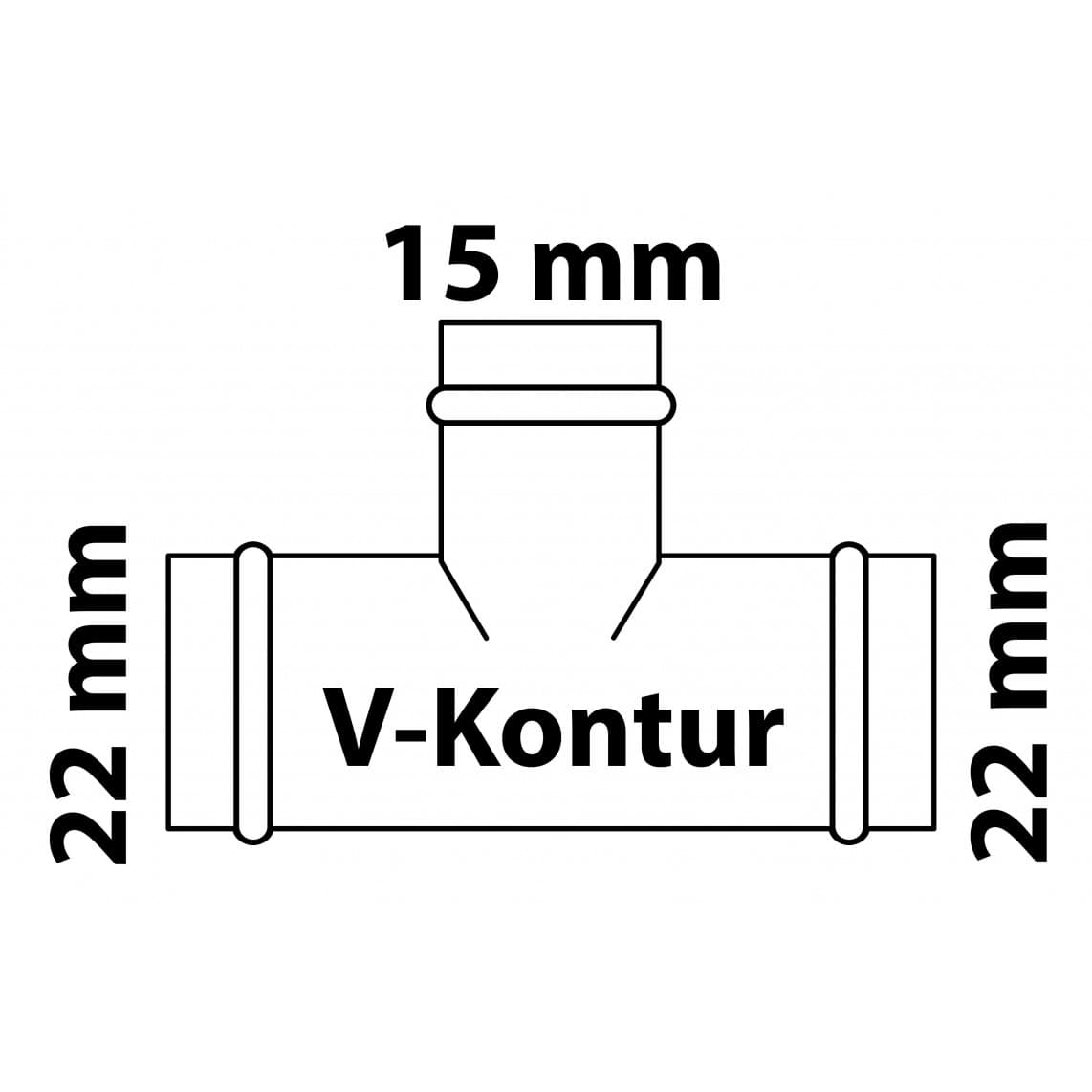 988618654 CU Té de réduction, vierge, 22 mm x 15 mm x 22 mm, 3 manchons, (P5130),
