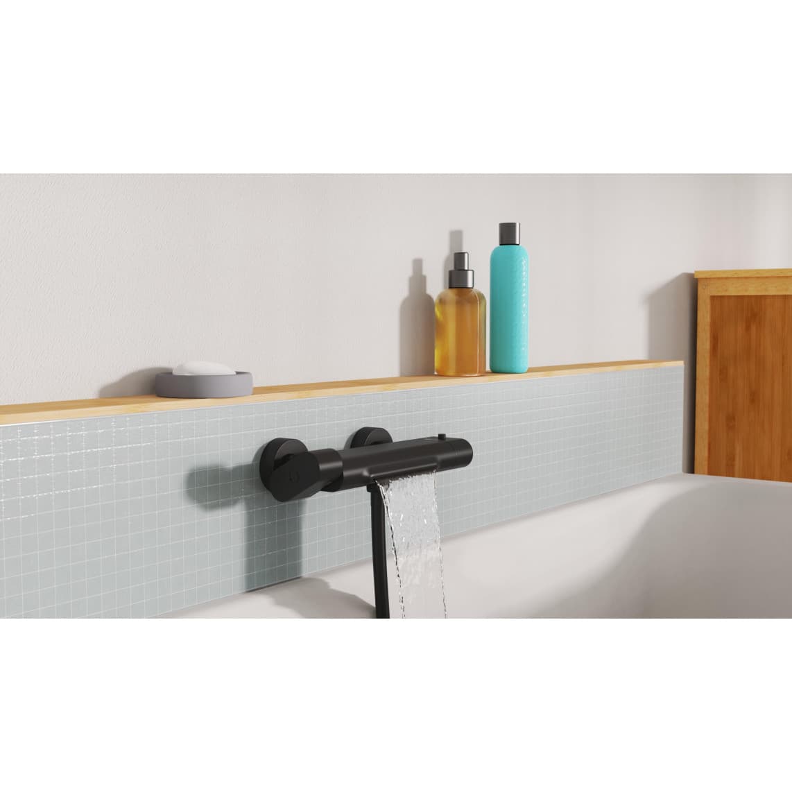 1330090B CARNEO Bathtub mixer, black matt, with waterfall spout