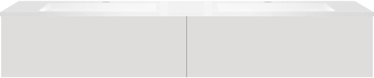 SOUS MEUBLE COFFEE 2 TIROIRS 180 GRIS VELOURS MAT +DOUBLE LAVABO EN MARBRE SYNTHETIQUE BLANC MAT