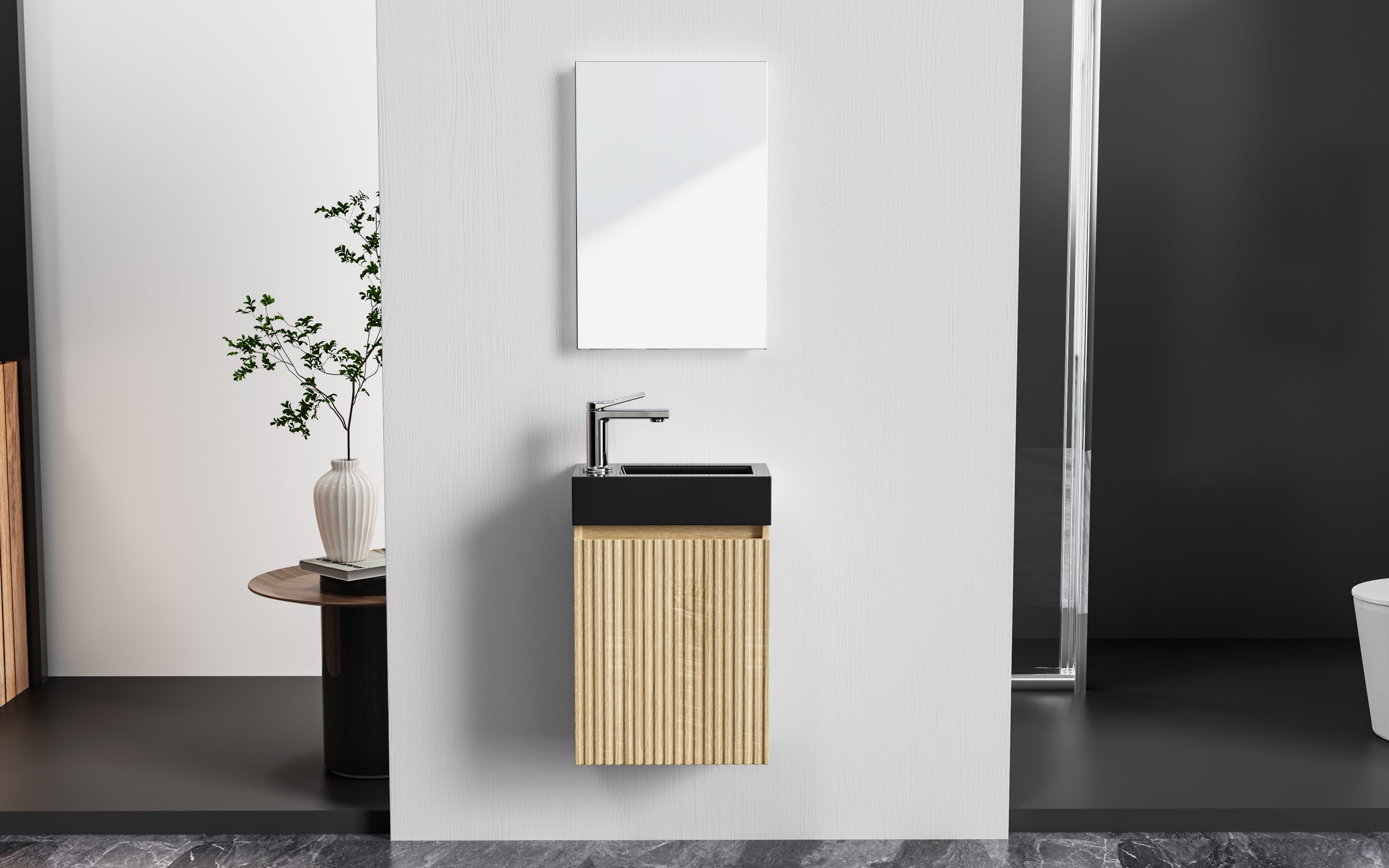 ALONI mikaro meuble de toilette - 1 porte - réversible - sans Poignée - soft close - 40X50X22,3 cm - chêne clair
