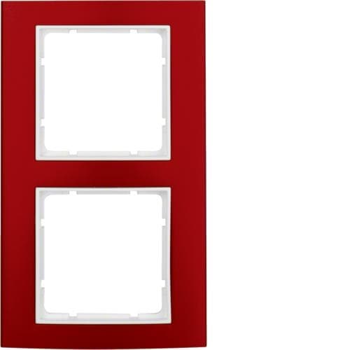 Plaque de recouvrement 2 postes Berker B.3 Alu, Rouge / Blanc polaire
