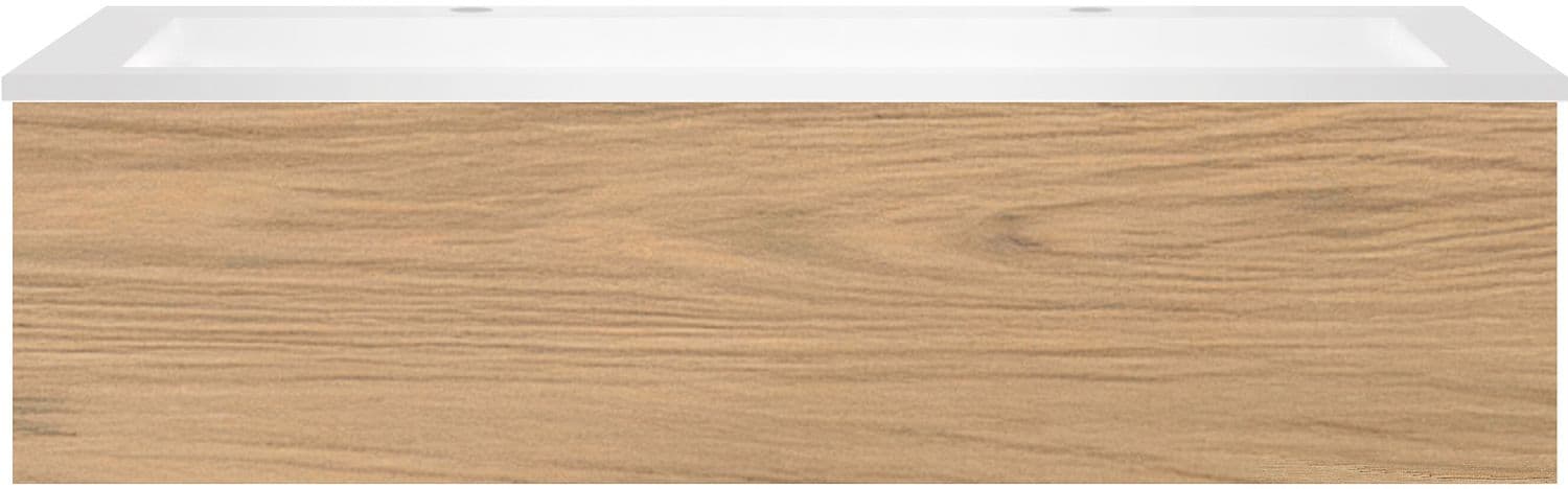 SOUS MEUBLE COFFEE 1 TIROIR 120 CHENE CLASSIQUE + LAVABO 2 TROUS ROBINET EN MARBRE SYNTHETIQUE BL