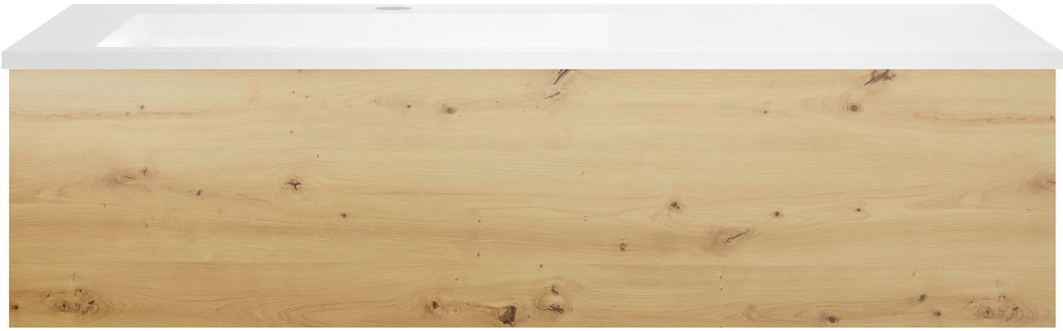 SOUS MEUBLE COFFEE 1 TIROIR 120 CHENE DECOR URBAN+LAVABO EN MARBRE SYNTHETIQUE GAUCHE BLANC MAT