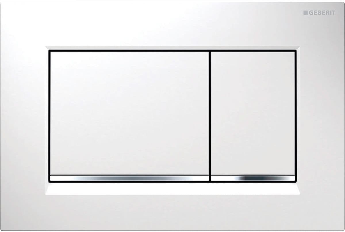 PLAQUE DE COMMANDE 2 TOUCHES SIGMA20 CARRE GEBERIT BLANC AVEC BANDES DESIGN EN CHROMé BRILLANT
