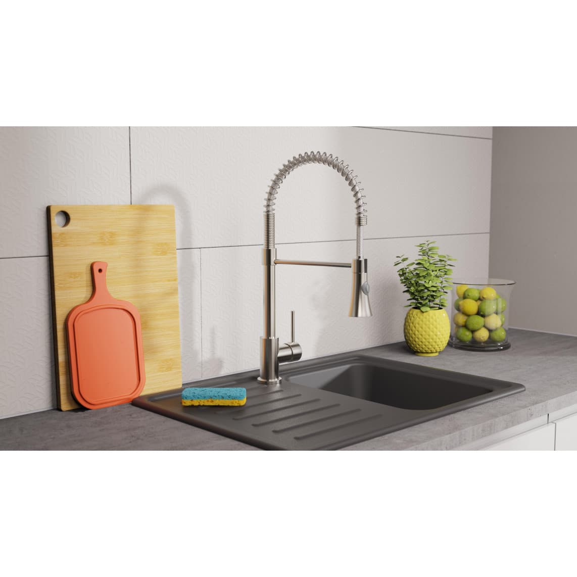 NI183ESCRNI-PR LEON Sink mixer, stainless steel look, with pull-out sprayer