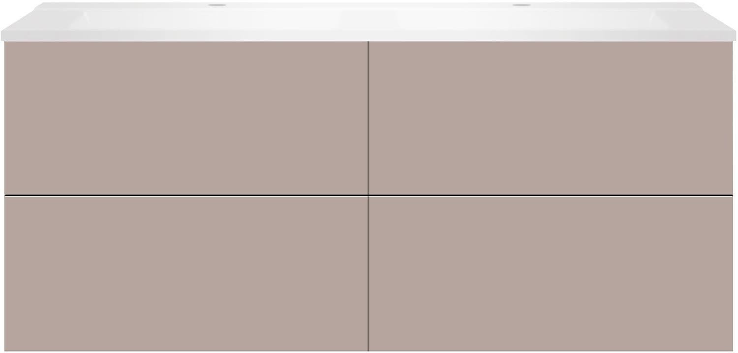 SOUS MEUBLE COFFEE 4 TIROIRS 140 DUO BASALTGRIJS +DOUBLE LAVABO BLANC MAT