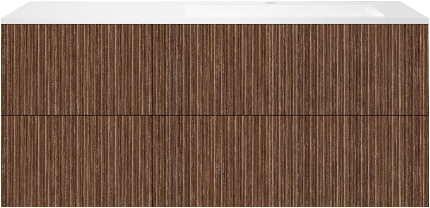 SOUS MEUBLE COFFEE 4 TIROIRS 140 NOYER SMARTLINE+LAVABO DROITE EN MARBRE SYNTHETIQUE BLANC MAT
