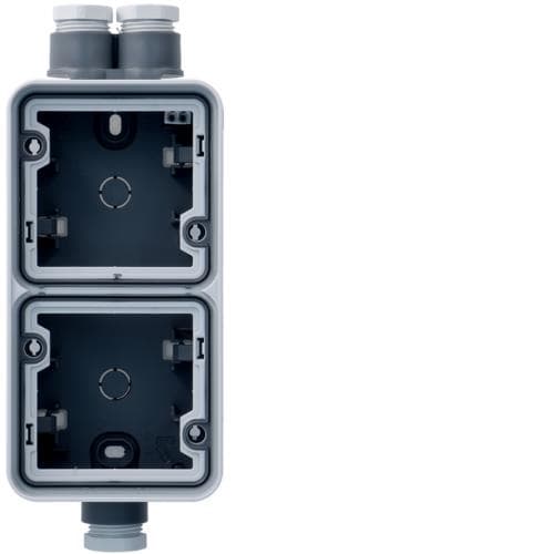 Boîte double verticale Cubyko, Grise, 1 x entrée double et 1 sortie simple + 3 x Pe - M20