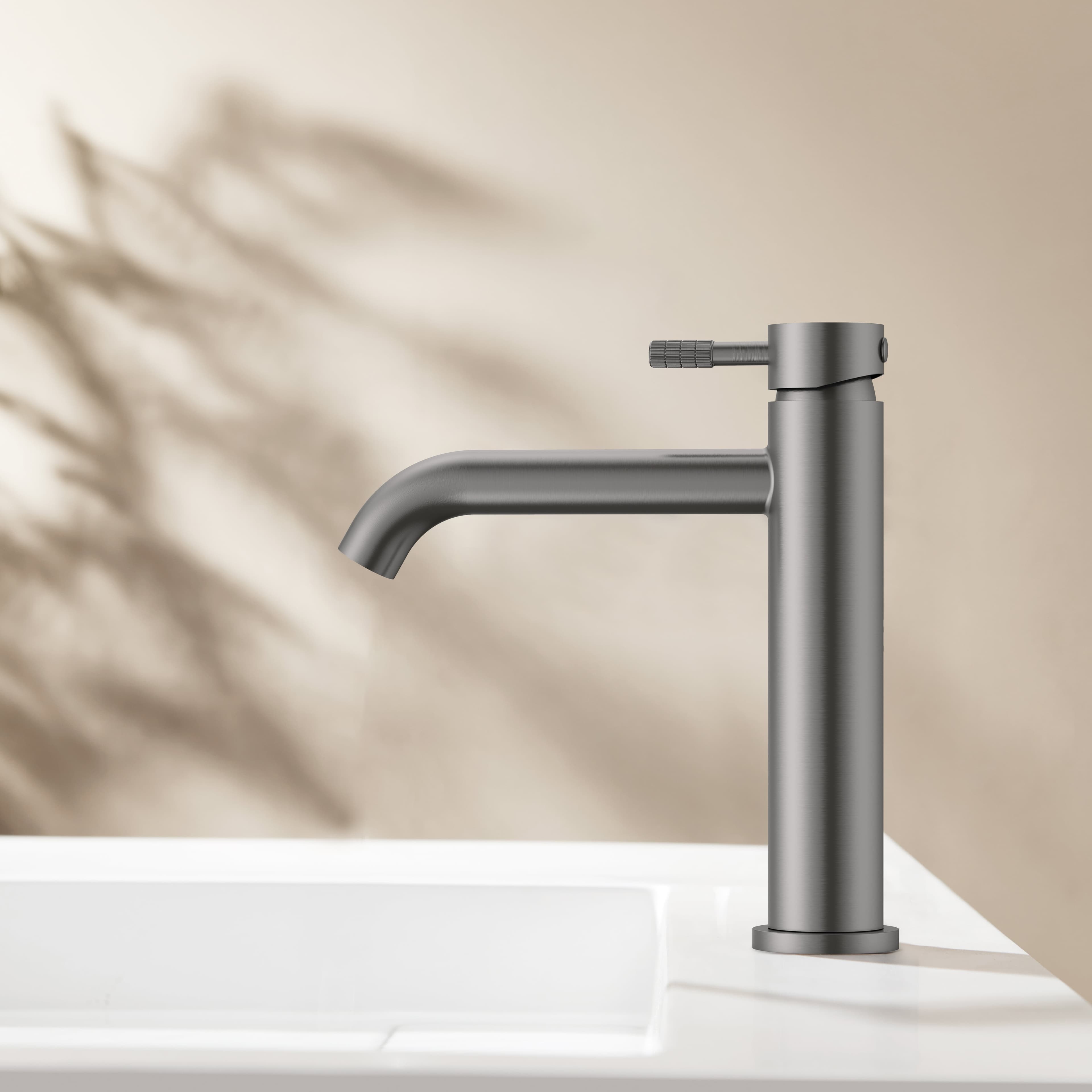 Stria mitigeur lavabo – démarrage à froid – Poignée avec structure striée raffinée – sans bonde – gunmetal (pvd)