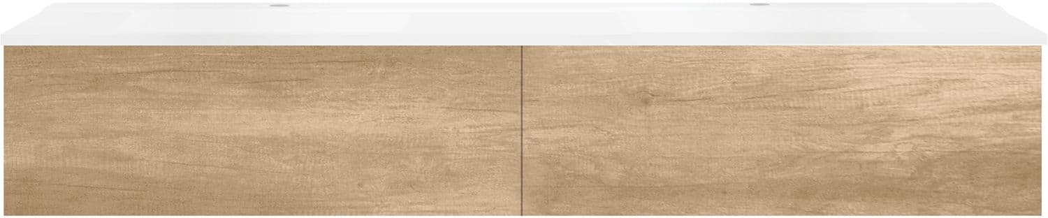 SOUS MEUBLE COFFEE 2 TIROIRS 180 DUO CHENE DECOR CACHMIRE +DOUBLE LAVABO BLANC