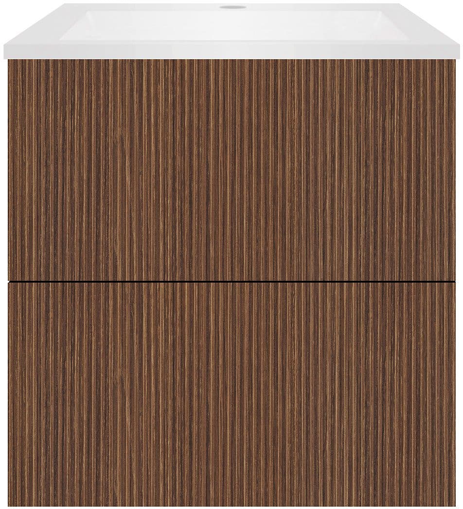 SOUS MEUBLE COFFEE 2 TIROIRS 60 NOYER SMARTLINE+LAVABO EN MARBRE SYNTHETIQUE BLANC MAT