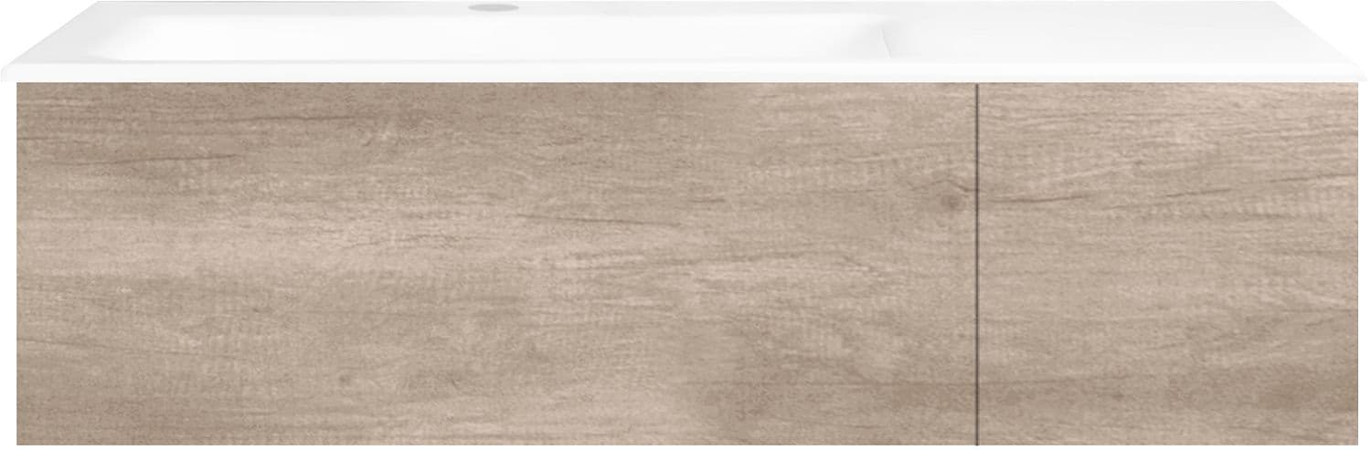 SOUS MEUBLE COFFEE 2 TIROIRS 110 CHENE DECOR FLANELLE +LAVABO GAUCHE PORCELAINE BLANC