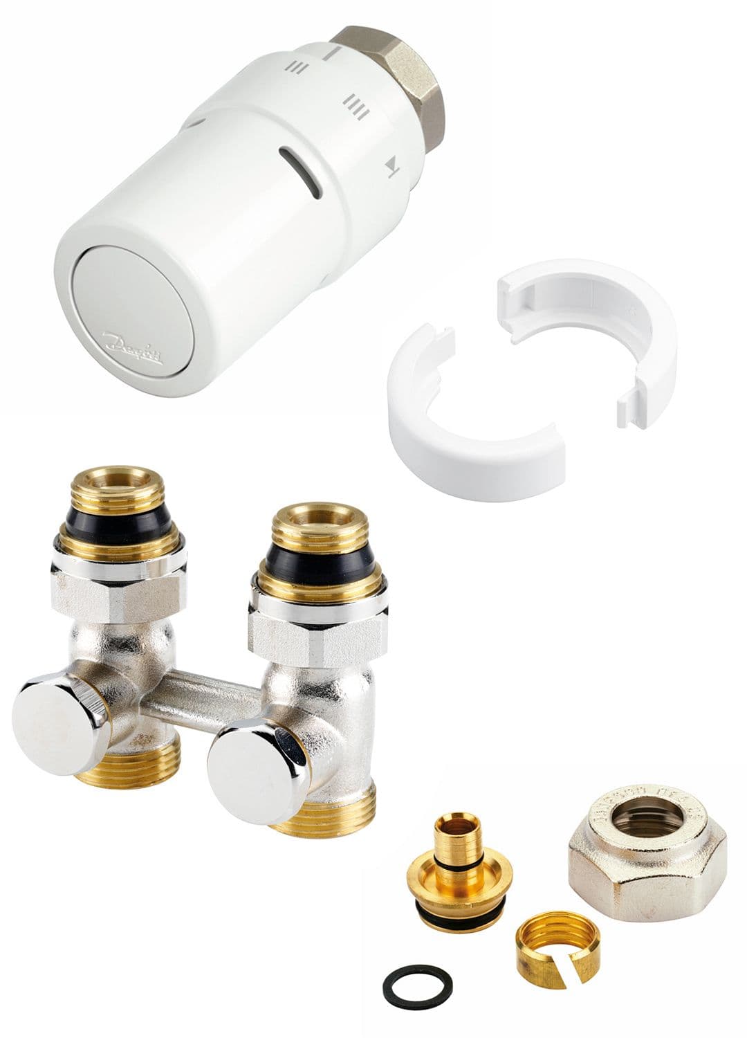 DESIGN KIT DE ROBINET THERMOSTAT.P.RADIATEUR UNIVERSAL INTEGRE 1/2"-3/4" +RACC.16MM DANFOSS DROITE