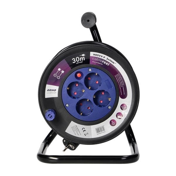 Enrouleur de câble avec 4 prises, 30m, Schuko PVC, H05VV-F 3 x 1.0mm² - 30m, 4 x 2 pôles + T (Schuko