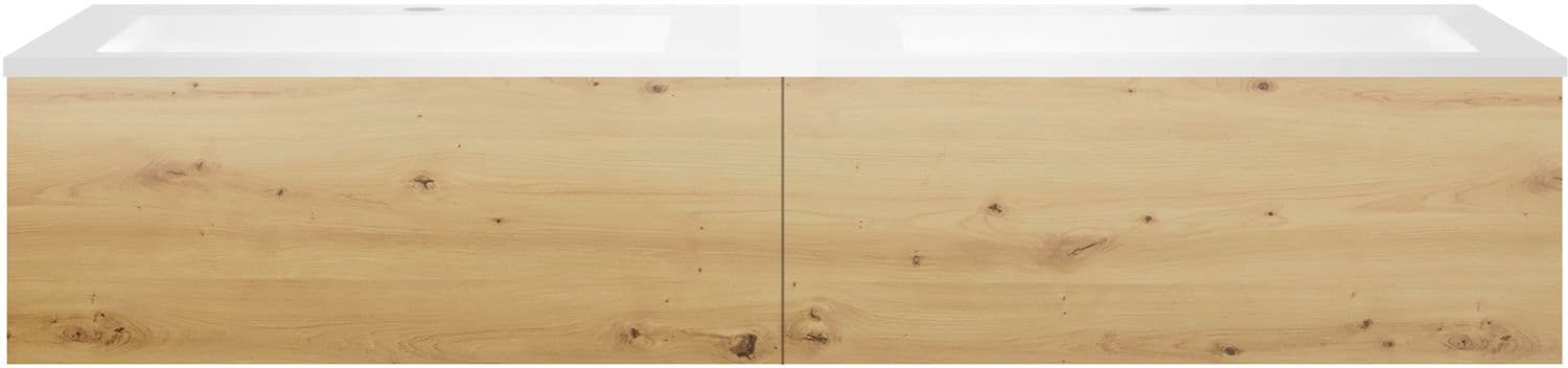 SOUS MEUBLE COFFEE 2 TIROIRS 160 DUO CHENE URBAN +DOUBLE LAVABO EN MARBRE SYNTHETIQUE BLANC MAT