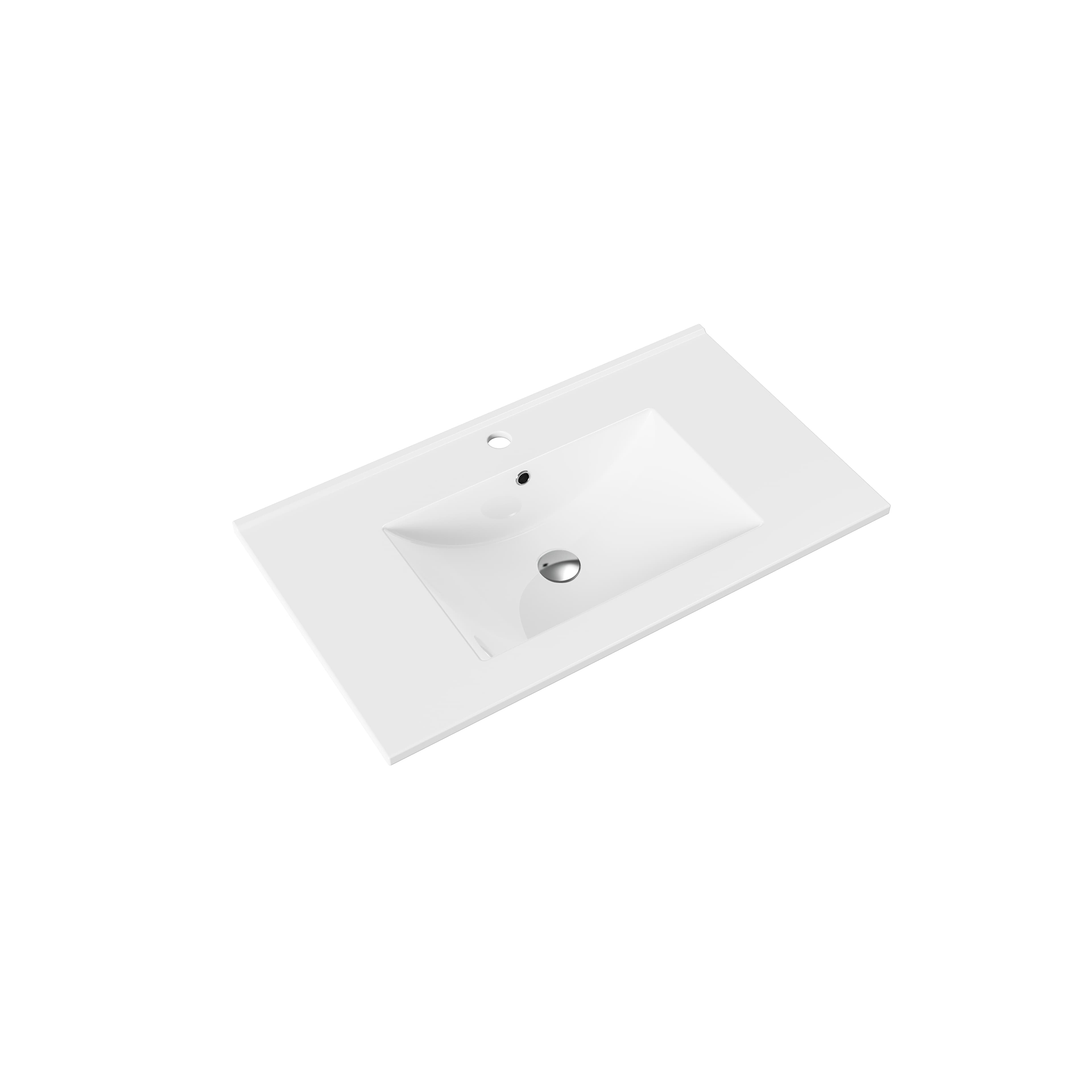 ALONI hayat lavabo - 1 Vasque - avec trop-plein - 1 trou robinet - marbre composite - 80X1,5X45 cm - blanc brillant