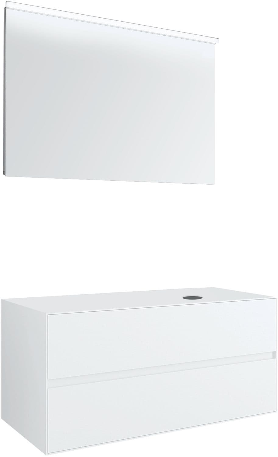 MEUBLE 2 TIROIRS+ TABLET POUR LAVABO A POSER DROITE TENSO 120CM TENSO SANS TROU ROBINET BLANC AVEC MIROIR