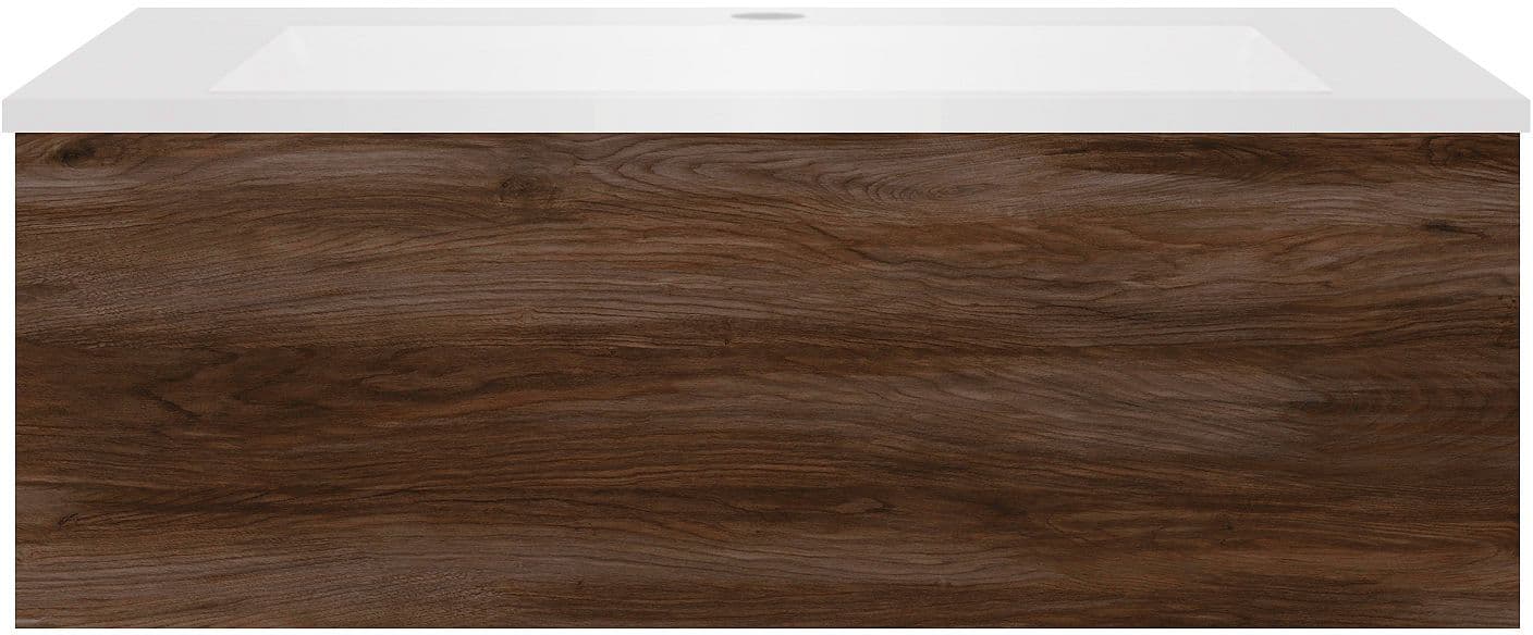 SOUS MEUBLE COFFEE 1 TIROIR 90 NOYER DECOR VELOURS+LAVABO EN MARBRE SYNTHETIQUE BLANC MAT