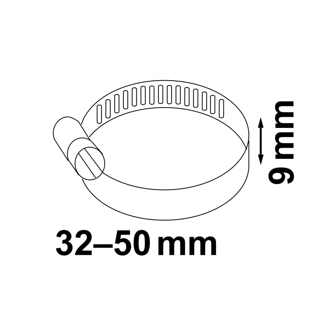 987375155 collier de serrage 9 mm Largeur de bande, acier inoxydable, 32 - 50 mm