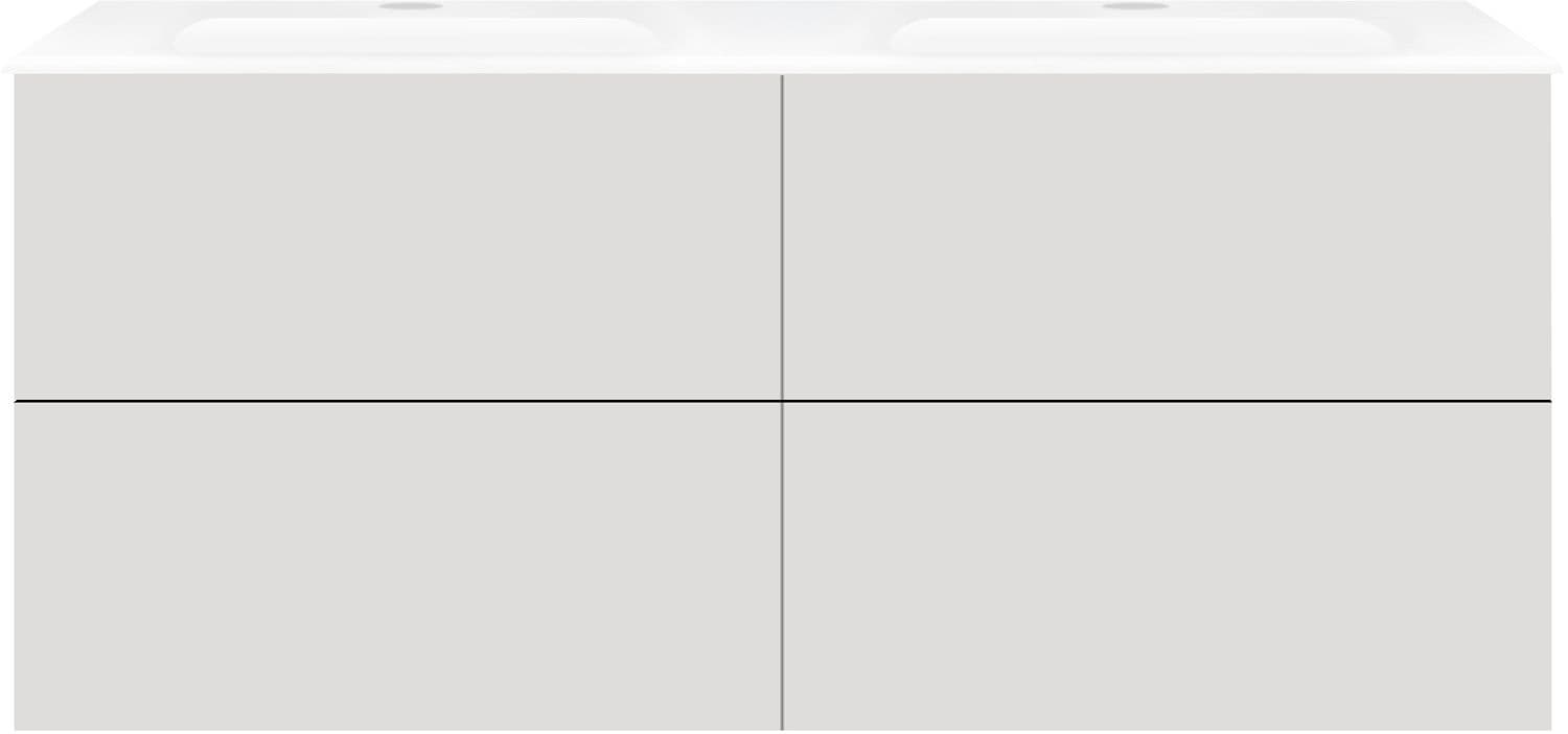 SOUS MEUBLE COFFEE 2 TIROIRS 120 GRAPHITE DOUX MAT+LAVABO DROITE EN MARBRE SYNTHETIQUE BLANC MAT