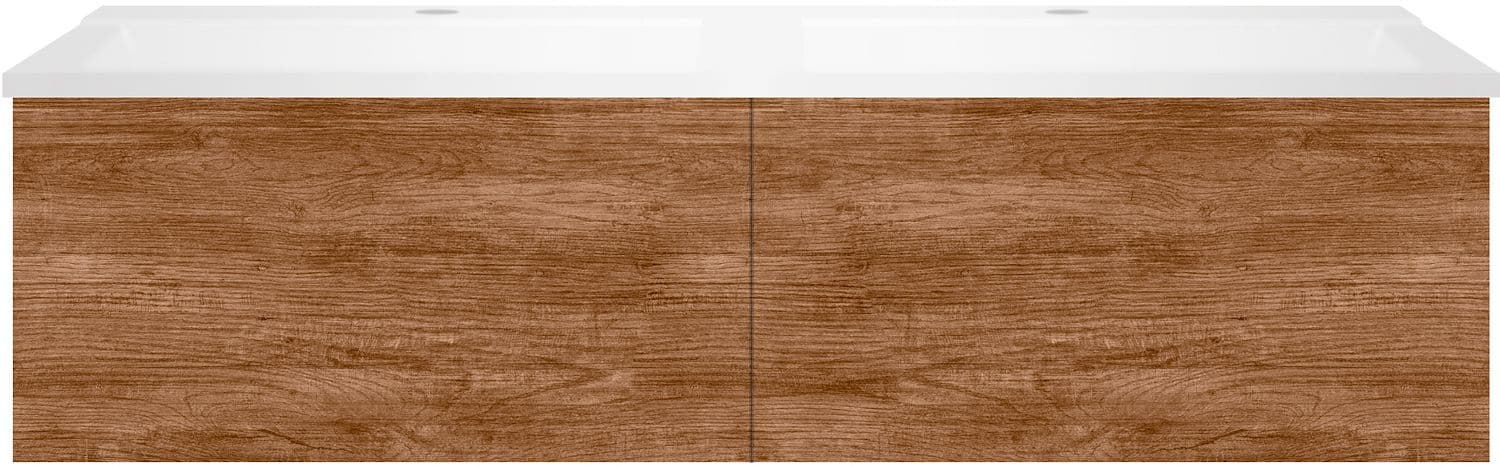 SOUS MEUBLE COFFEE 2 TIROIRS 120 DUO TECTONA DECOR CANNELLE +DOUBLE LAVABO BLANC
