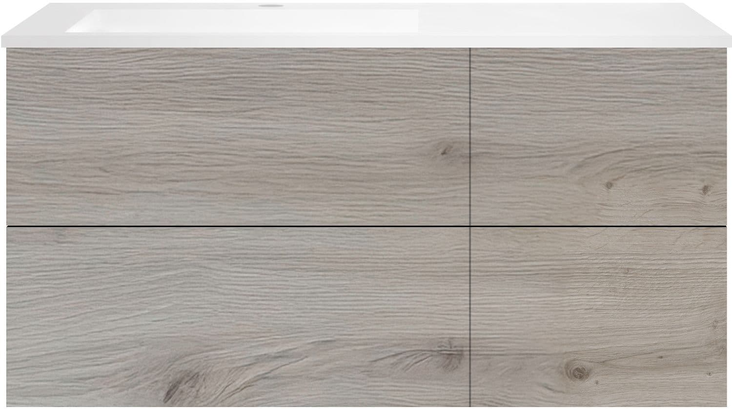 SOUS MEUBLE COFFEE 4 TIROIRS 120 CHENE ARGENT+LAVABO GAUCHE EN MARBRE SYNTHETIQUE BLANC MAT