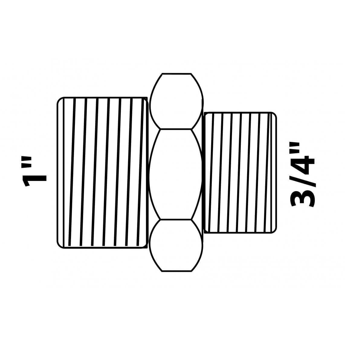 989355155 LT mamelon double réducteur, chromé, 1" M x 3/4" M