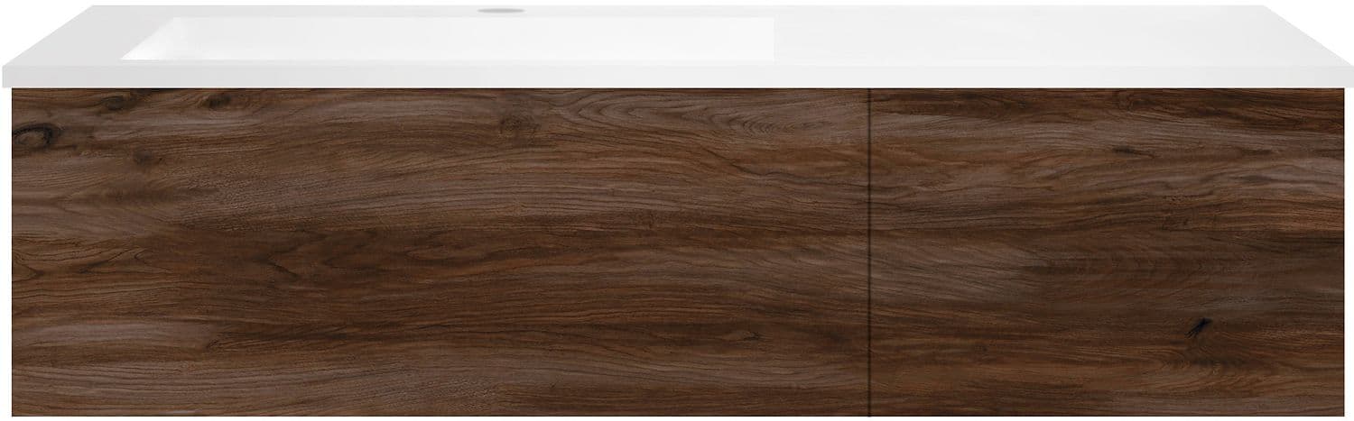 SOUS MEUBLE COFFEE 2 TIROIRS 120 NOYER VELOURS+LAVABO GAUCHE EN MARBRE SYNTHETIQUE BLANC MAT