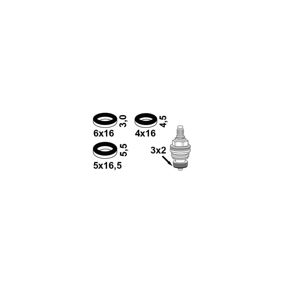 98697230 Valve plate gasket set, rubber, 16 x 4 x 4,5/16 x 6 x 3/16,5 x 5 x 5,5 mm, for upper part (3x2)