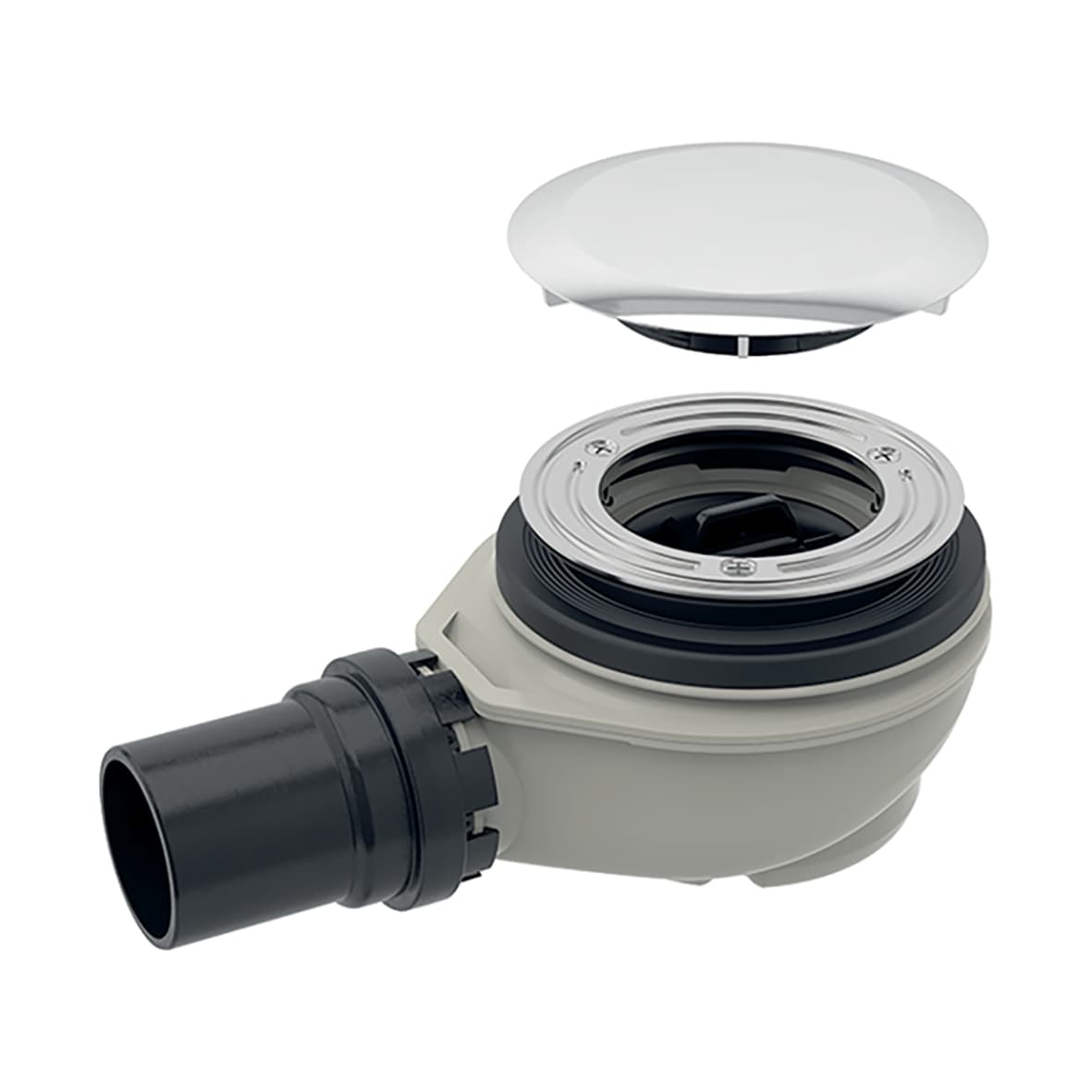 GEBERIT SIPHON DE RECEVEUR DE DOUCHE – AVEC CACHE – D90 MM – ÉVACUATION 50 MM – CHROMÉ