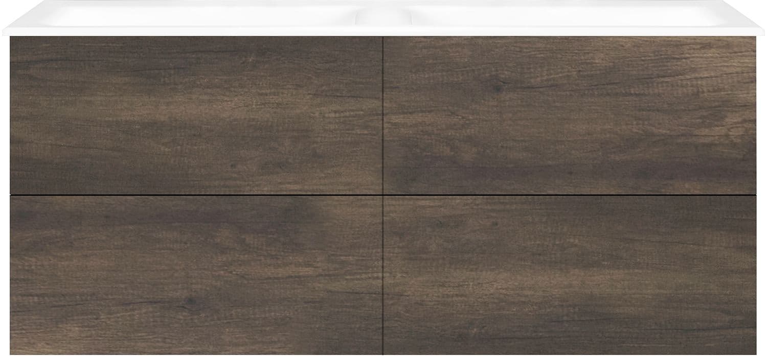 ONDERBOUW COFFEE 4 LADES 140 DUO KASTANJE DECOR TRUFFEL +DUBBELE WASTAFEL PORSELEIN ZND.KRAANGAT WIT
