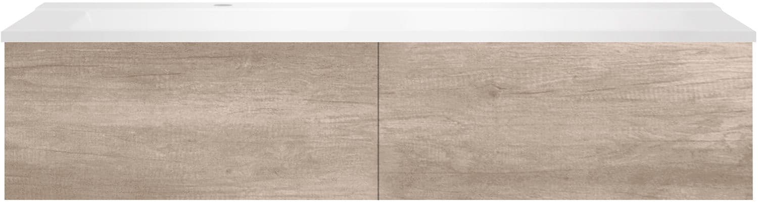 SOUS MEUBLE COFFEE 2 TIROIRS 140 CHENE DECOR FLANELLE+LAVABO GAUCHE BLANC