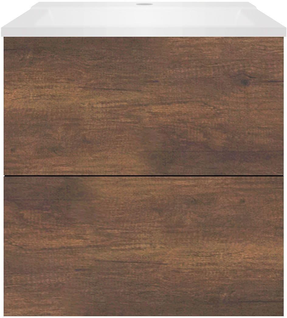 SOUS MEUBLE COFFEE 2 TIROIRS 60 CHENE DECOR ROUILLE+LAVABO BLANC