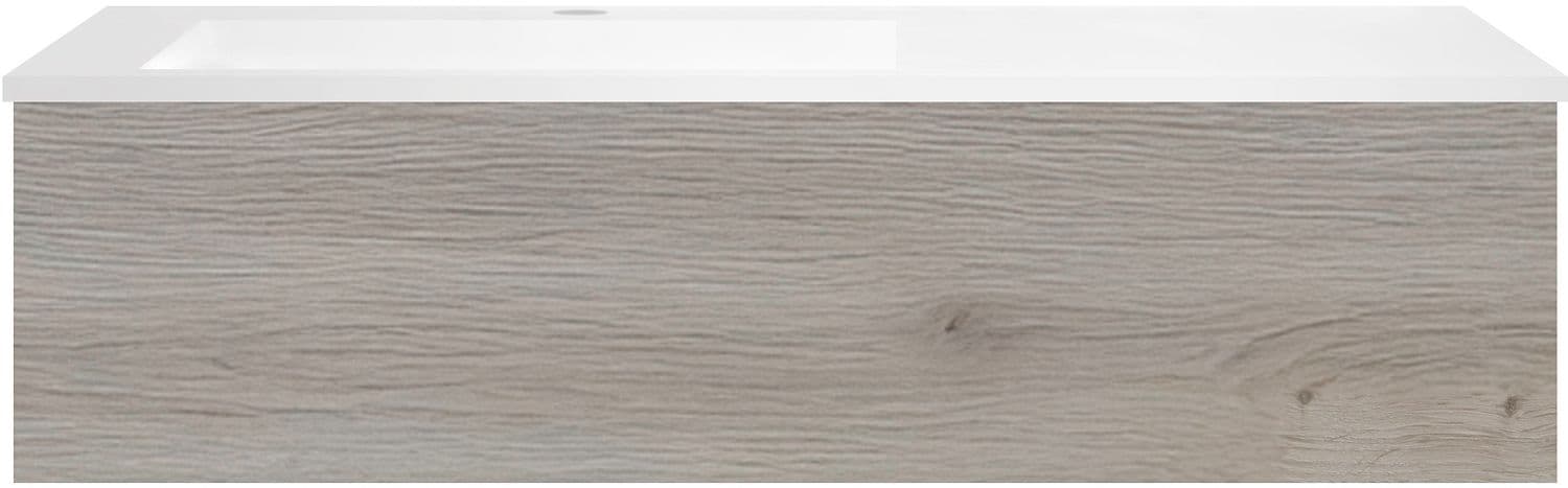 SOUS MEUBLE COFFEE 1 TIROIR 120 CHENE DECOR ARGENT+LAVABO EN MARBRE SYNTHETIQUE GAUCHE BLANC MAT