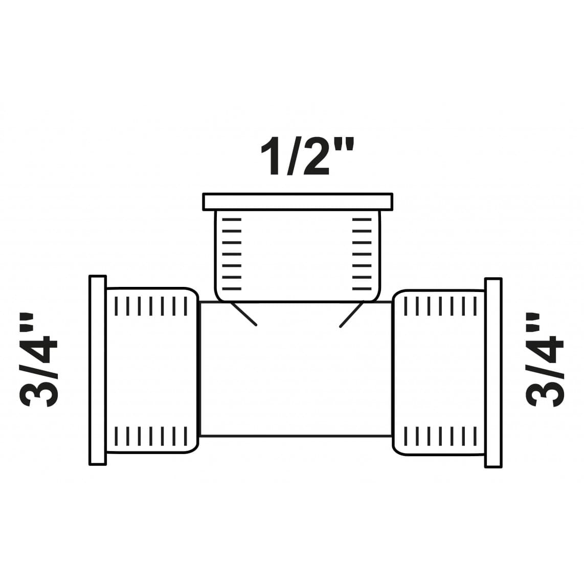 988957655 BR Té de réduction, vierge, 3/4" F x 1/2" F x 3/4" F, (3130)