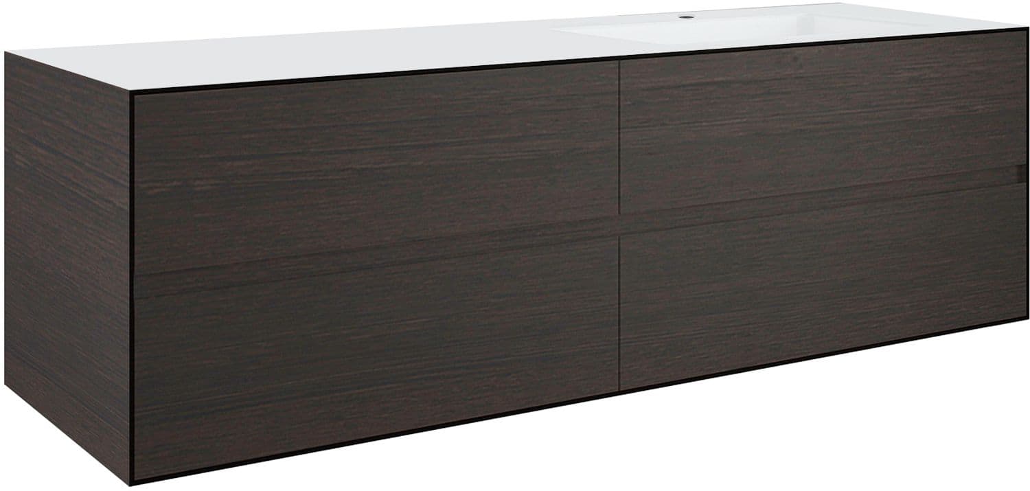 SOUS MEUBLE 4 TIROIRS+ LAVABO SOUS ENCASTRER DROITE TENSO 160CM+ TROU ROBINET WENGE