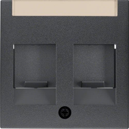Enjoliveur avec 2 volets antipoussière et porte - étiquette Berker S.1 / B.3 / B.7 Anthracite, mat