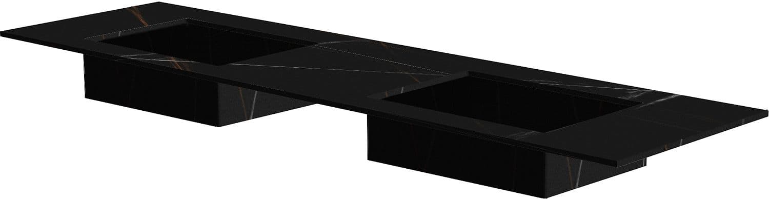 TABLET MARBRE CERAMIQUE PURO LAVABO S DOUBLE L180 H1,2 SANS TROU ROBINET BAMBOO BLACK