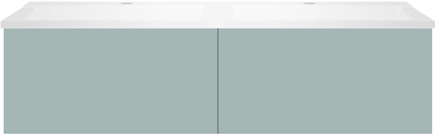 SOUS MEUBLE COFFEE 2 TIROIRS 120 DUO BLEU AZUR DOUX MAT +DOUBLE LAVABO BLANC MAT