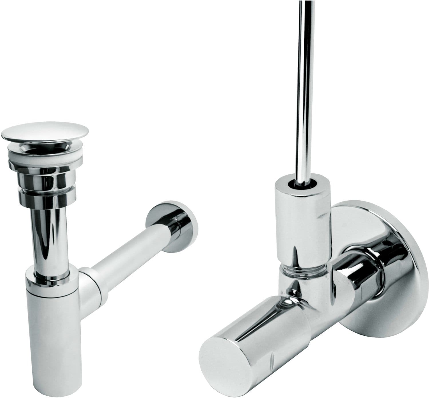 SET RACCORDEMENT LAVE-MAINS CHROME ROND SANS TROP-PLEIN