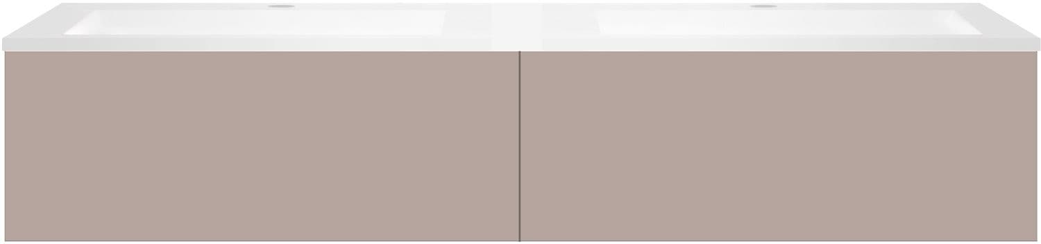 SOUS MEUBLE COFFEE 2 TIROIRS 160 DUO BASALTGRIJS +DOUBLE LAVABO EN MARBRE SYNTHETIQUE BLANC MAT