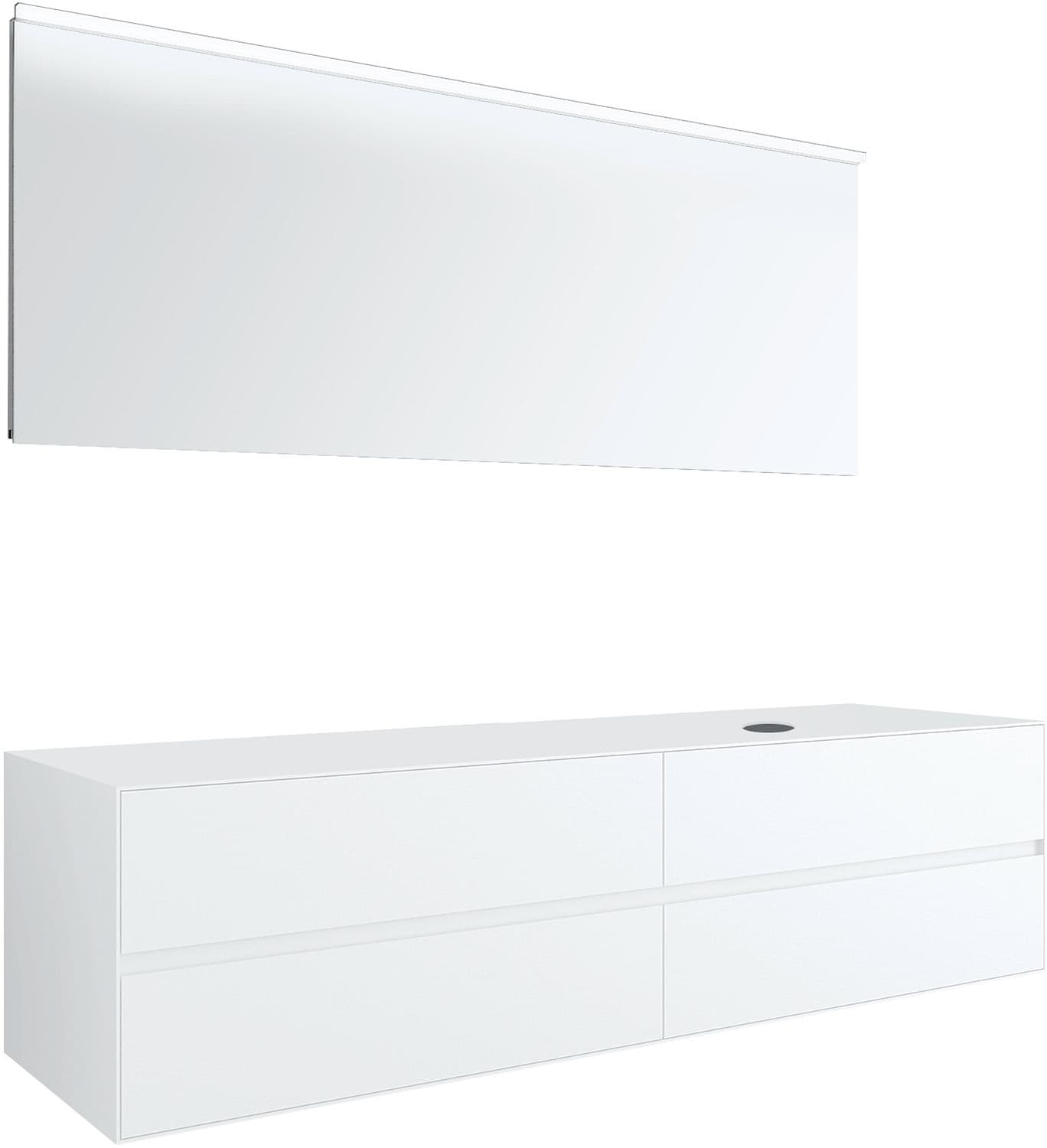 MEUBLE 4 TIROIRS+ TABLET POUR LAVABO A POSER DROITE TENSO 180CM SANS TROU ROBINET BLANC AVEC MIROIR