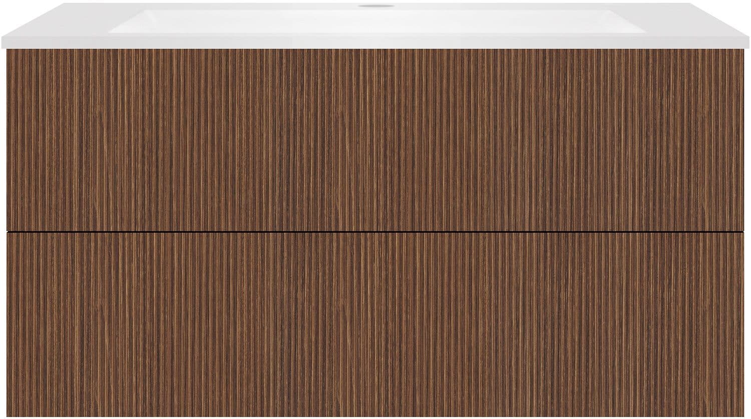 SOUS MEUBLE COFFEE 2 TIROIRS 120 NOYER SMARTLINE+LAVABO EN MARBRE SYNTHETIQUE BLANC