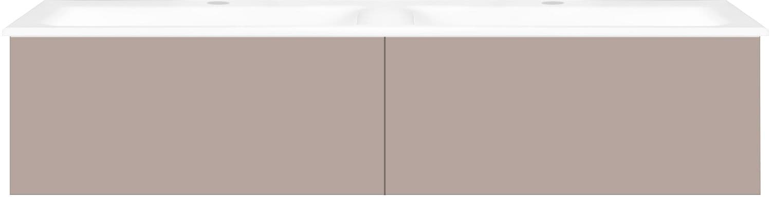 SOUS MEUBLE COFFEE 2 TIROIRS 140 DUO GRIS BASALTE MAT +DOUBLE LAVABO PORCELAINE BLANC