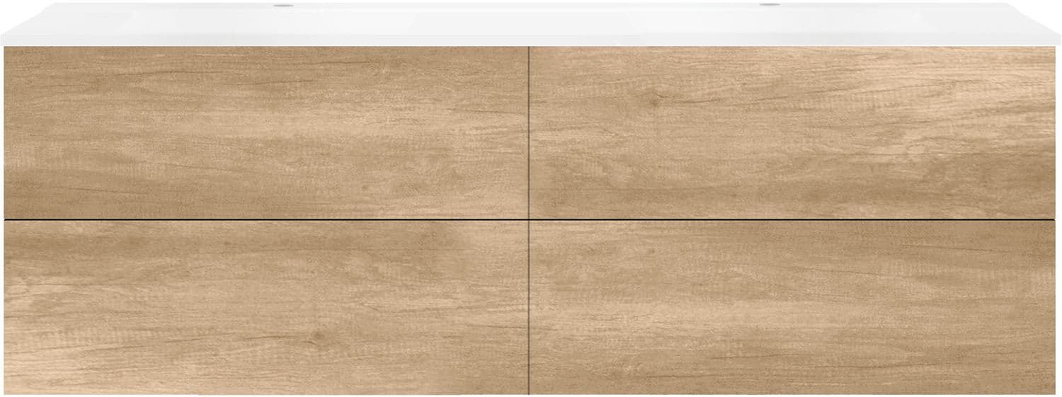 SOUS MEUBLE COFFEE 4 TIROIRS 180 DUO CHENE DECOR CACHMIRE +DOUBLE LAVABO BLANC MAT