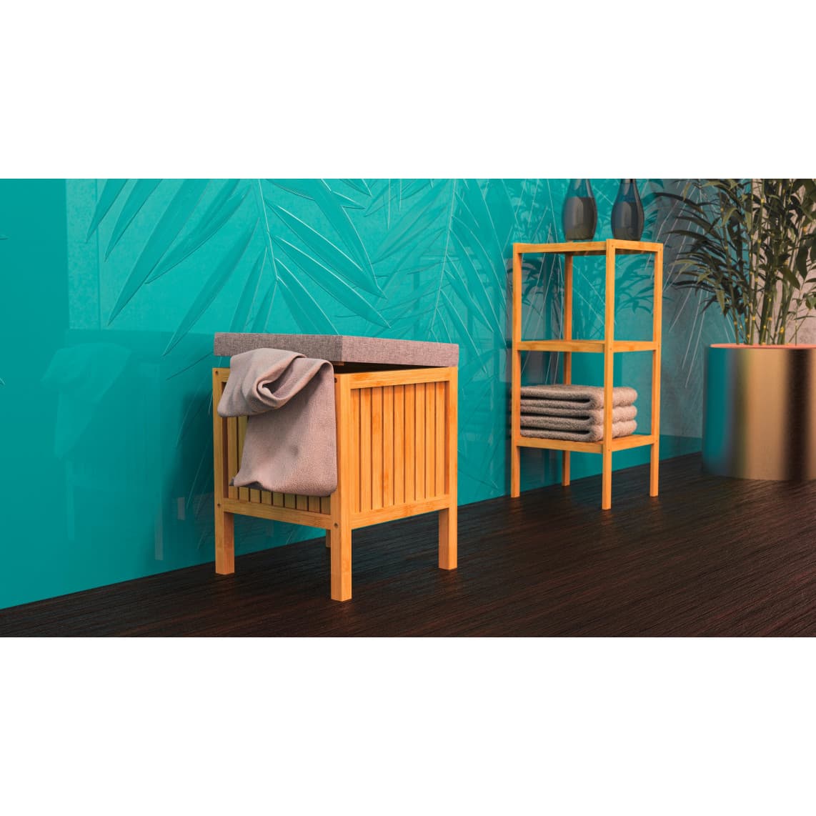 BMBA02-WKBH Bambou Panier à linge avec coussin